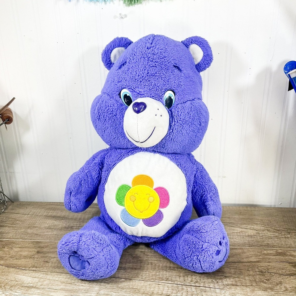 Care Bears Harmony Bear Purple Plush Flower Belly Badge 13 Inch Toy